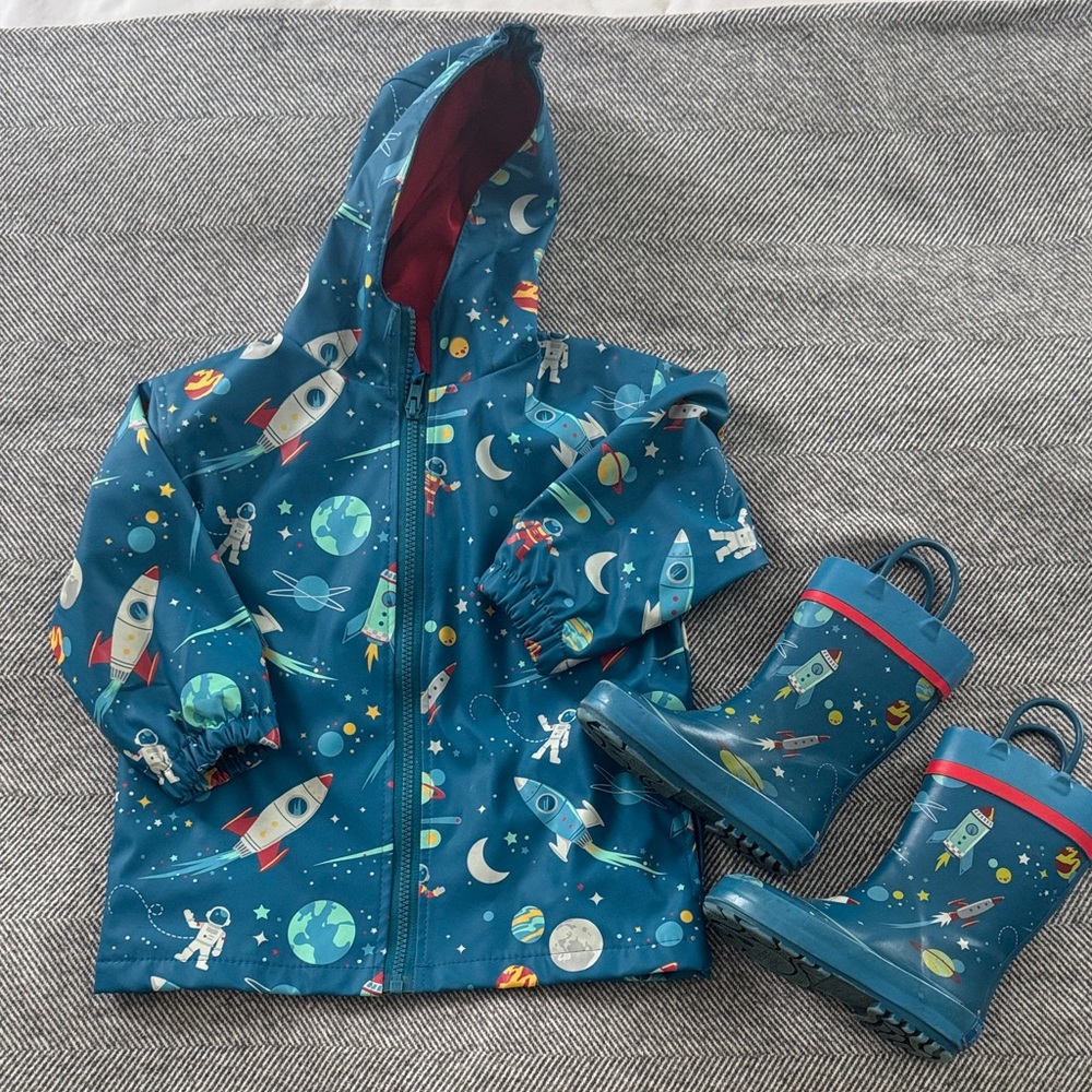 Stephen Joseph Kids Space-Themed Raincoat and Boots Set